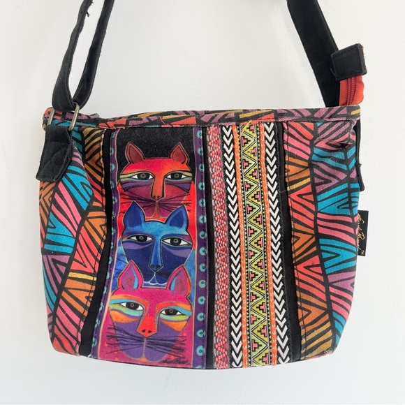 Laurel Burch Painted Cat Fabric Crossbody Purse Art To Wear Unique Small Pink - Picture 2 of 7